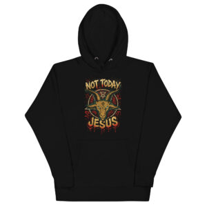 Unisex Streetwear Hoodie – “Not Today Jesus” Graphic Pullover, Edgy Goat Skull Hoodie